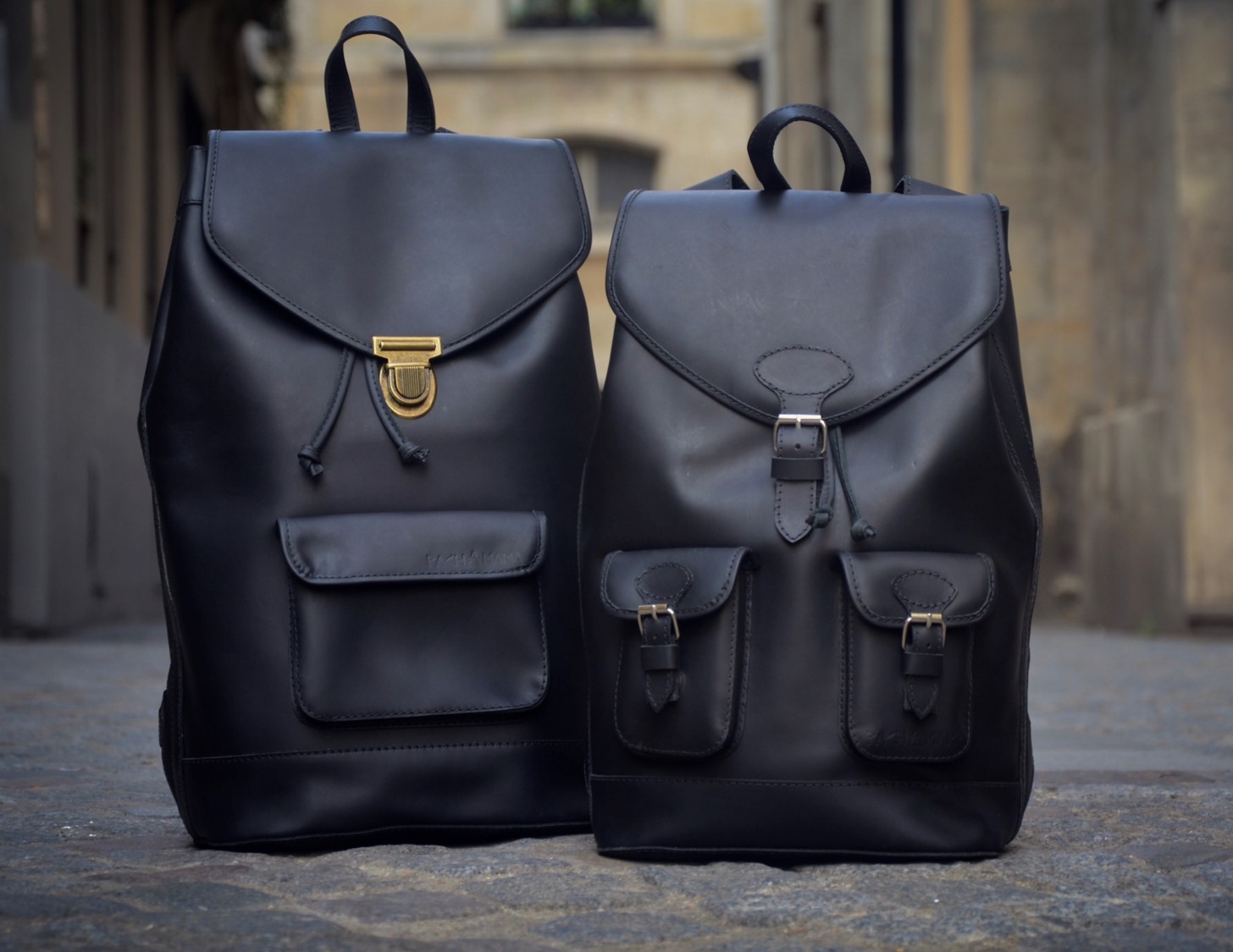 Pachamama - JOE black leather backpack - Urban leather backpack for men